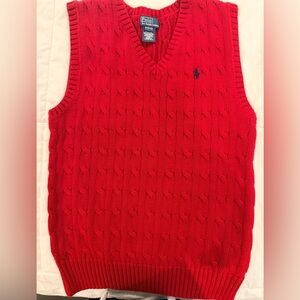 Ralph Lauren Red Cable-Knit V-Neck Sweater Vest